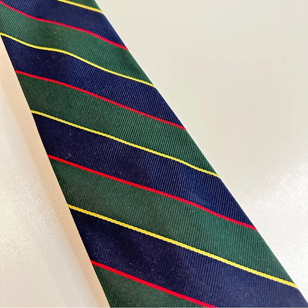 Vintage Robert Talbott Silk Tie Dark Green Blue Diagonal Stripe Fall Festive 56”
